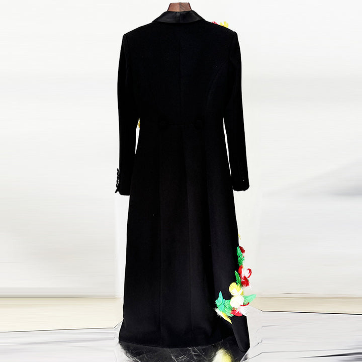 long-sleeve blazer coat with feather floral embellishments – FLORÉA