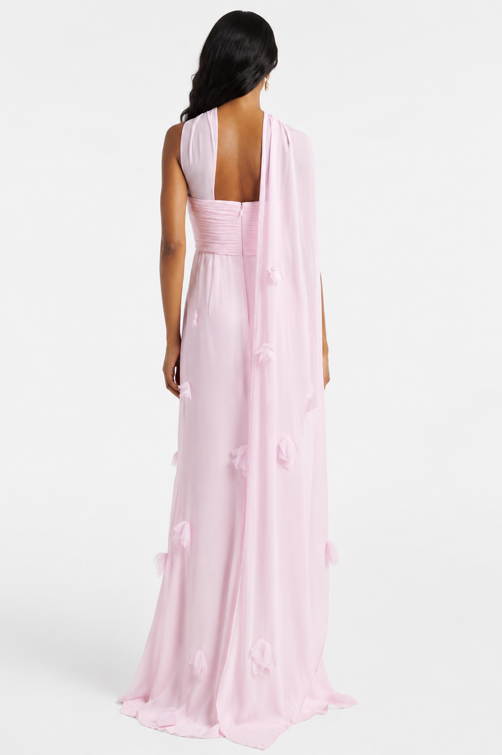 Blush Pink Draped Chiffon Evening Gown - Seraphina