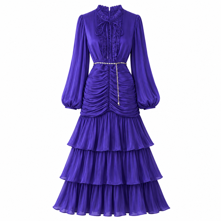 Elegant Ruched Chiffon Midi Dress - Romantic