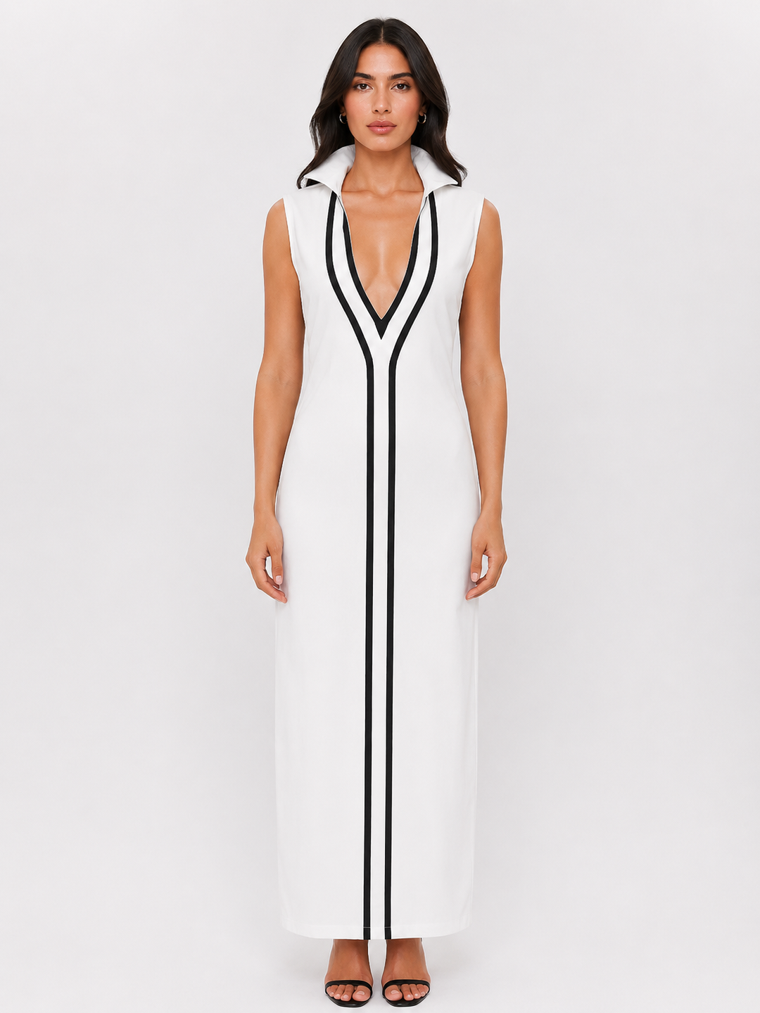 Elegant Contrast Trim Midi Dress - Modern