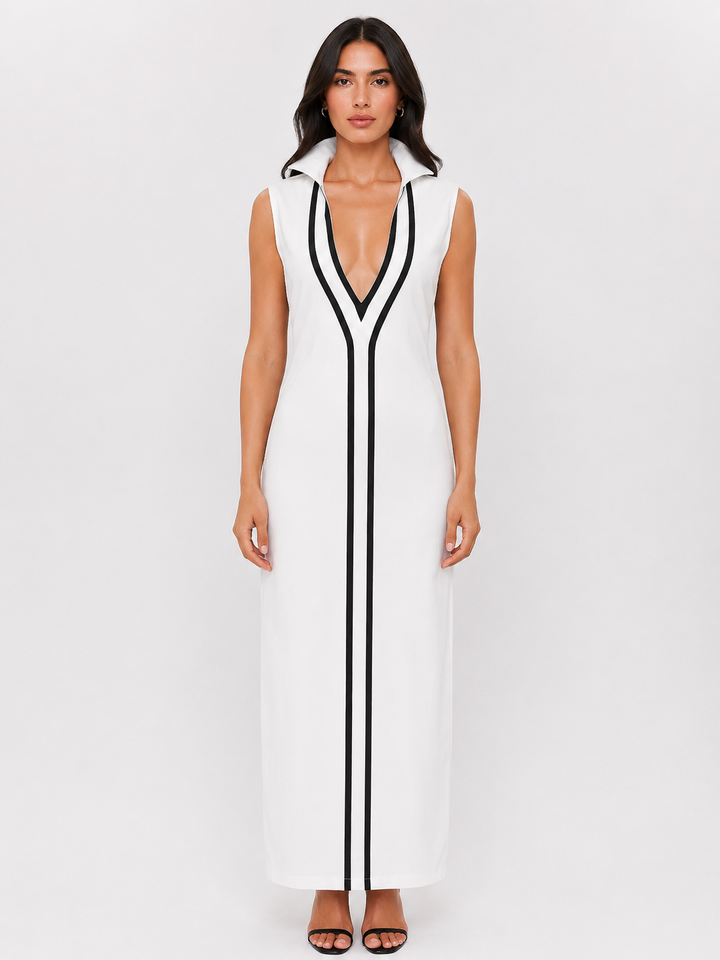 Elegant Contrast Trim Midi Dress - Modern