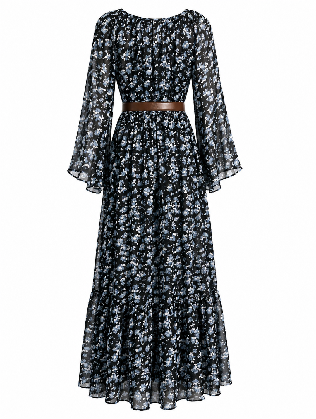 Midnight Blossom Chiffon Maxi Dress - Serenity