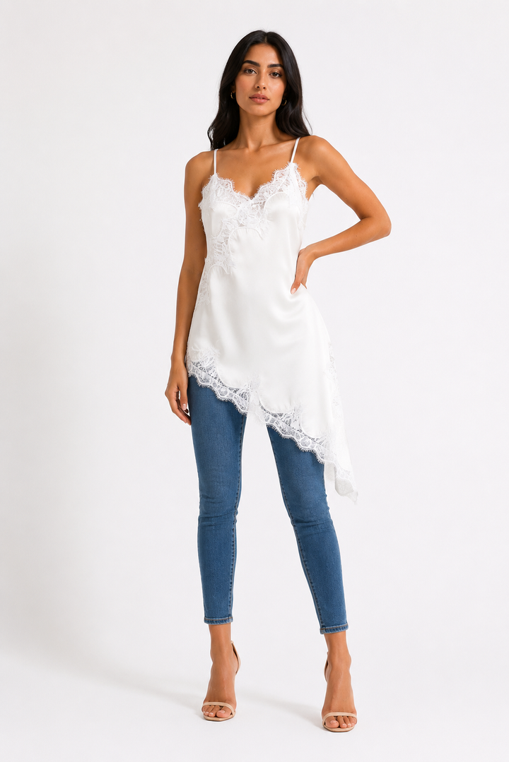 Lace Trim Satin Cami Top - Chic