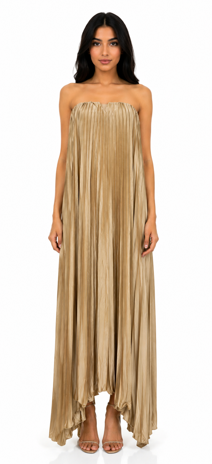 Pleated Satin Maxi Dress - Grace