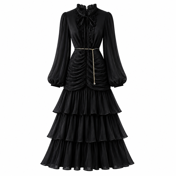 Elegant Ruched Chiffon Midi Dress - Romantic