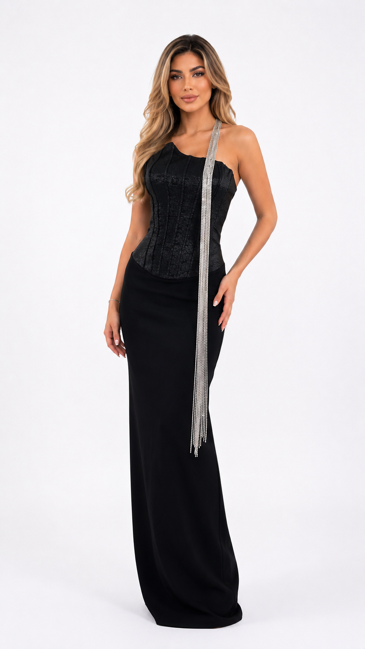 Crystal Tassel Evening Dress - Luxe