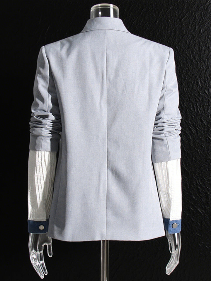 contrast trim blazer with textured sleeve detail – SKY
