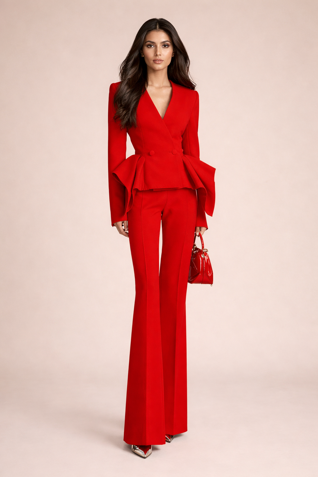 Strukturiertes Blazer-Hosen-Set mit skulpturiertem Peplum – Flerp 