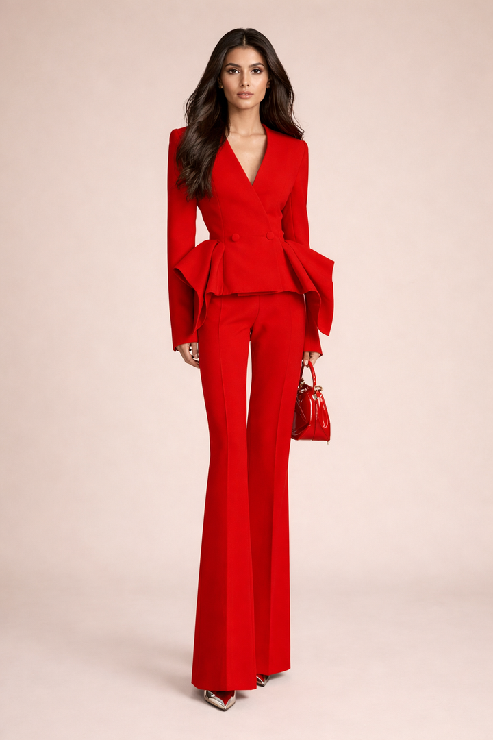Strukturiertes Blazer-Hosen-Set mit skulpturiertem Peplum – Flerp 
