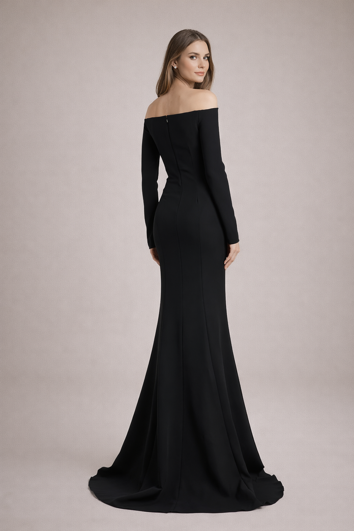 off-shoulder mermaid gown with floral appliqué – BLOOM