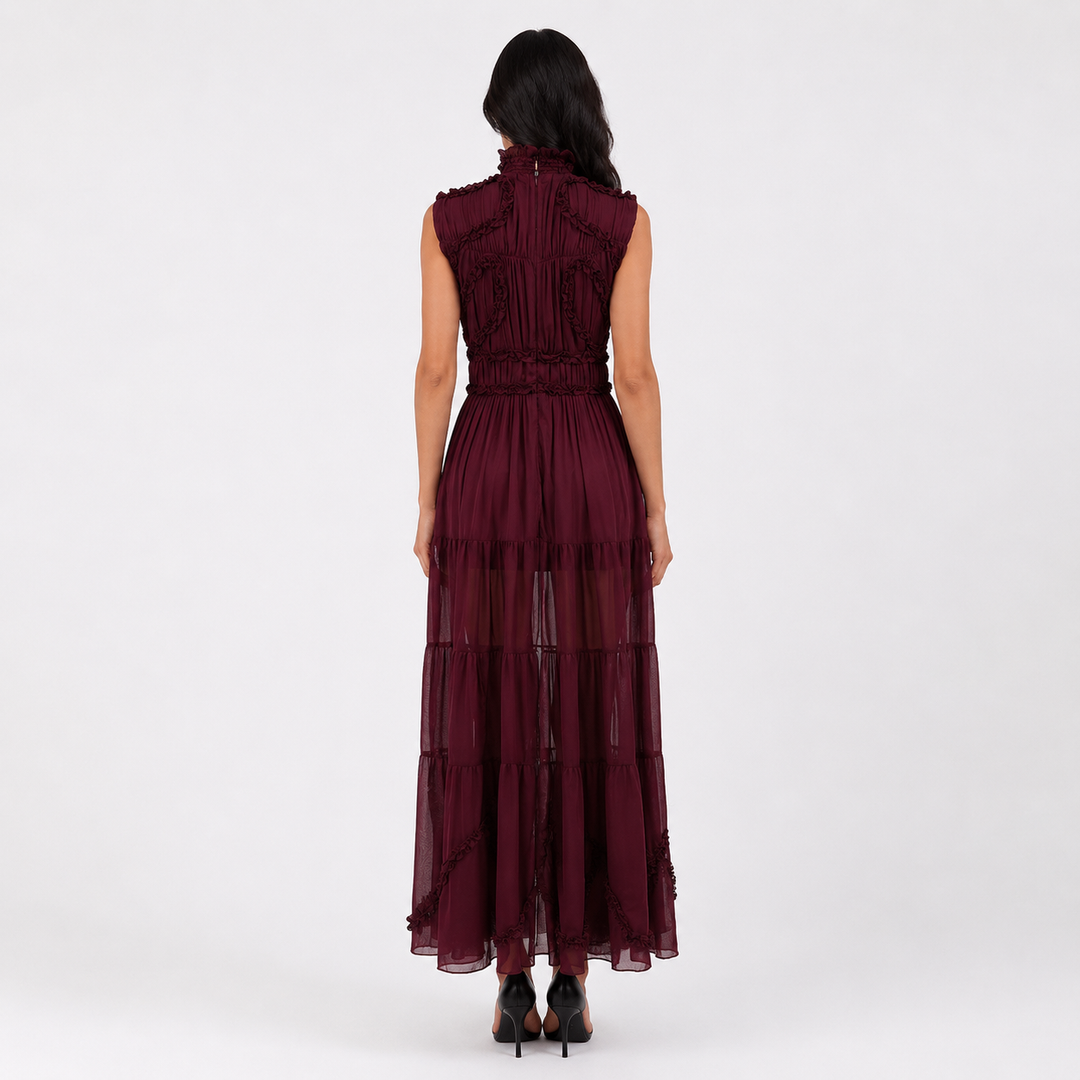Victorian Lace Chiffon Maxi Dress - Sleeveless