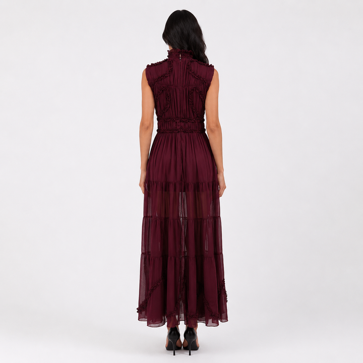 Victorian Lace Chiffon Maxi Dress - Sleeveless