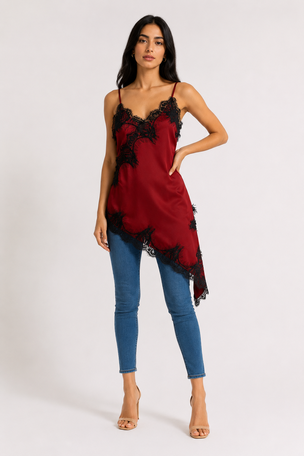 Lace Trim Satin Cami Top - Chic