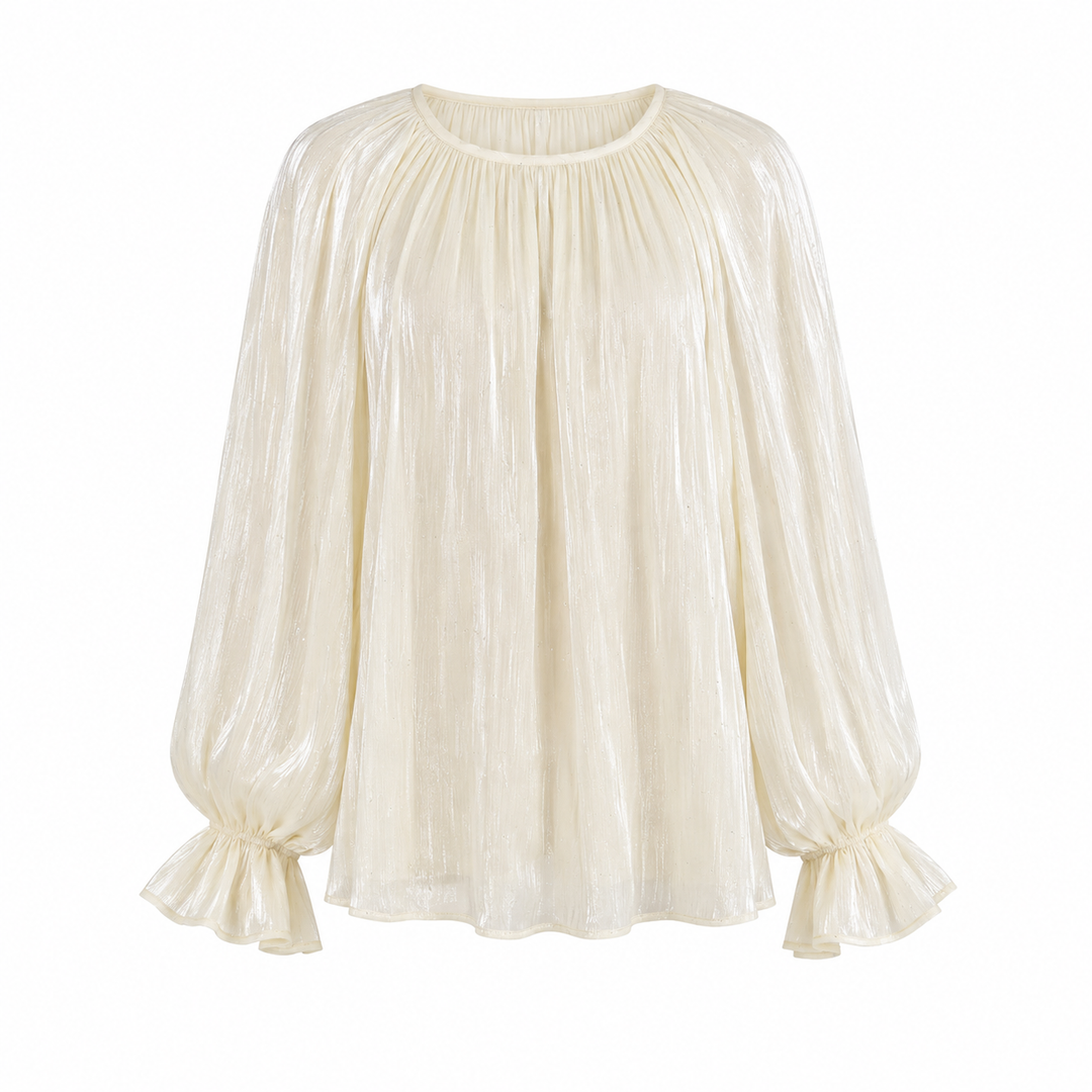 Ivory Shimmer Ruffle Sleeve Blouse - Grace