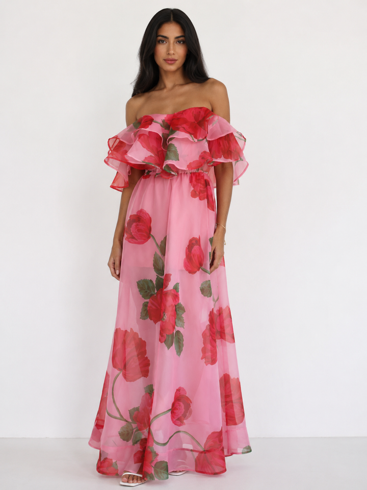 Pink Floral Ruffle Maxi Dress - Blossom