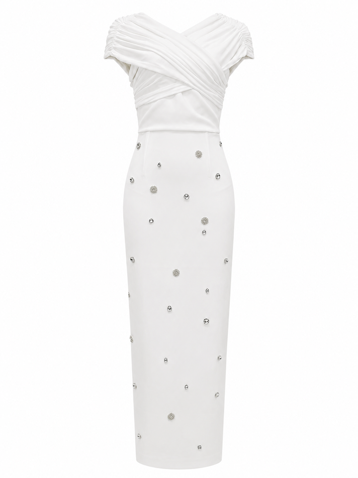 Sky Blue Crystal Embellished Off-Shoulder Gown - Grace