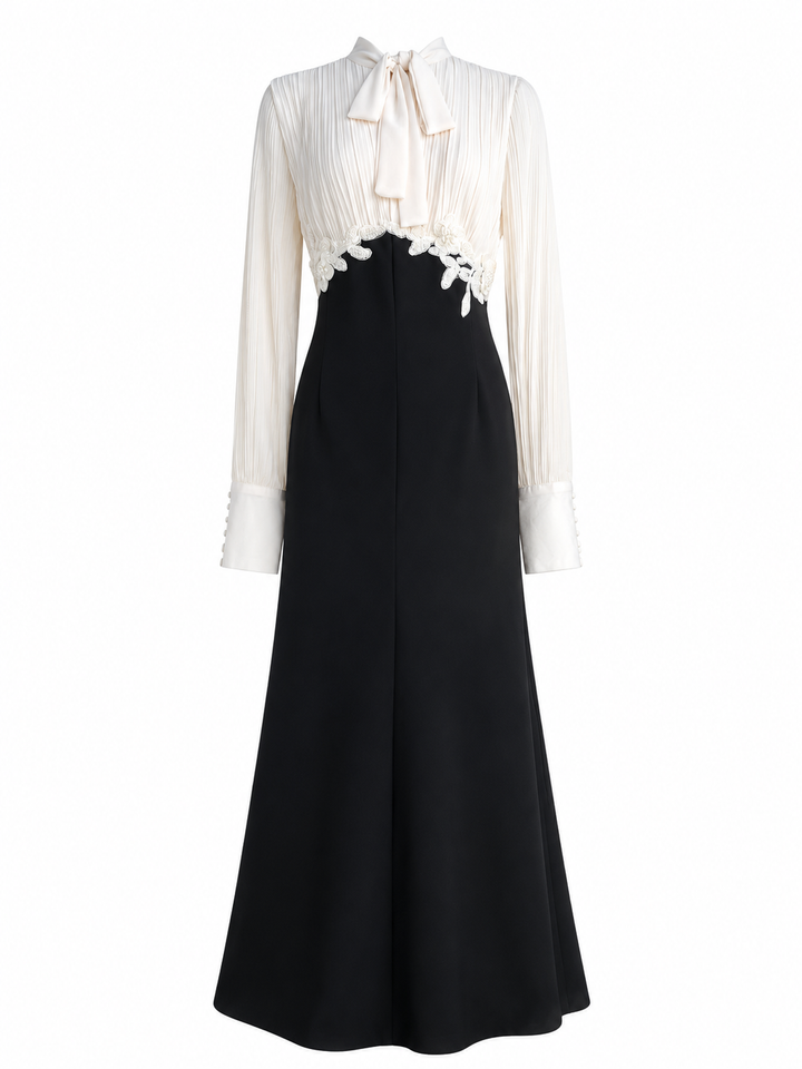 Elegant Contrast Bow Maxi Dress - Grace
