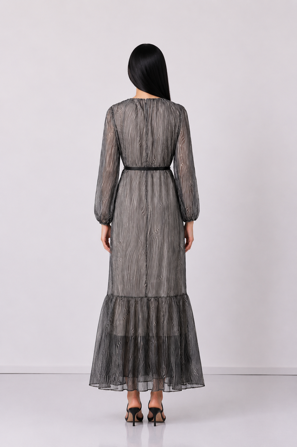 Black Sheer Wave Print Maxi Dress - Eclipse
