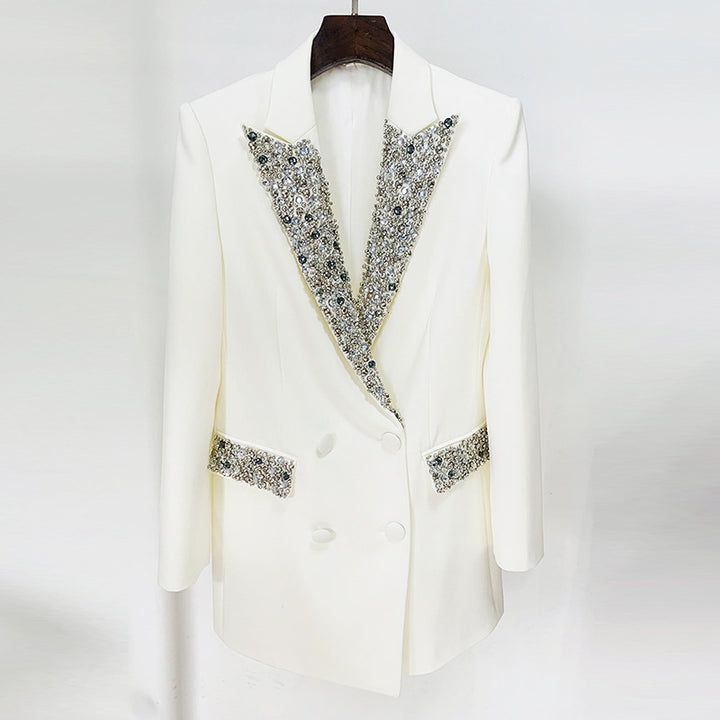 long sleeve blazer mini dress with crystal embellished lapel – GLAM