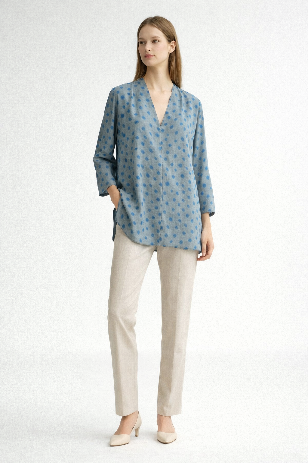 Casual Printed V Neck Blouse-RIZA
