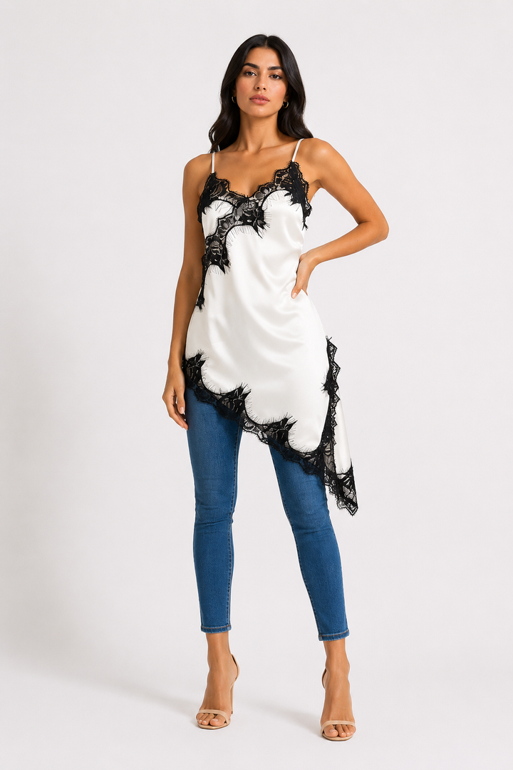 Lace Trim Satin Cami Top - Chic