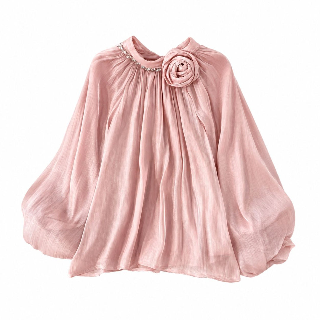 Luxury Rose Detail Satin Blouse - Glamour