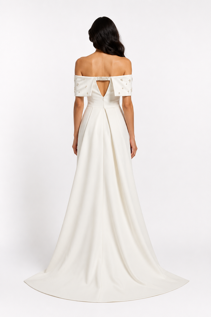 Ivory Off-Shoulder Cape Mermaid Gown – Aurora