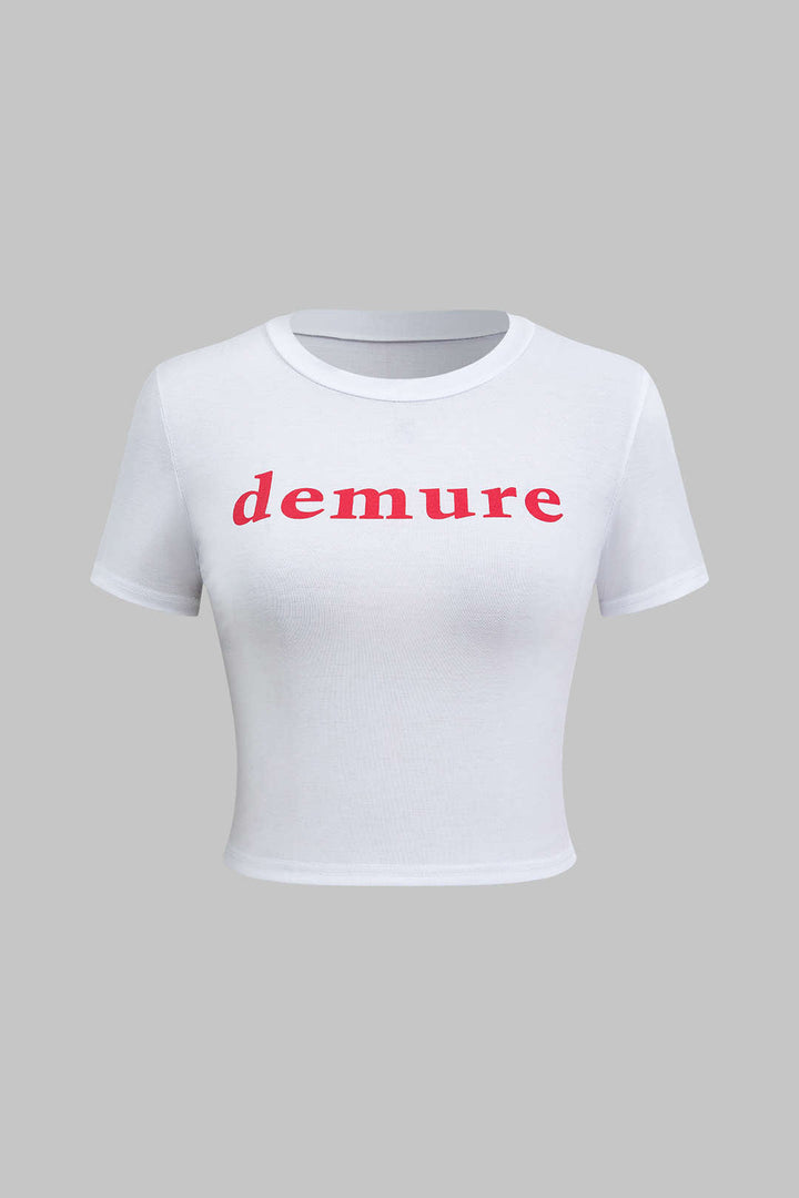 Letter Print Short Sleeve Round Neck T-Shirt