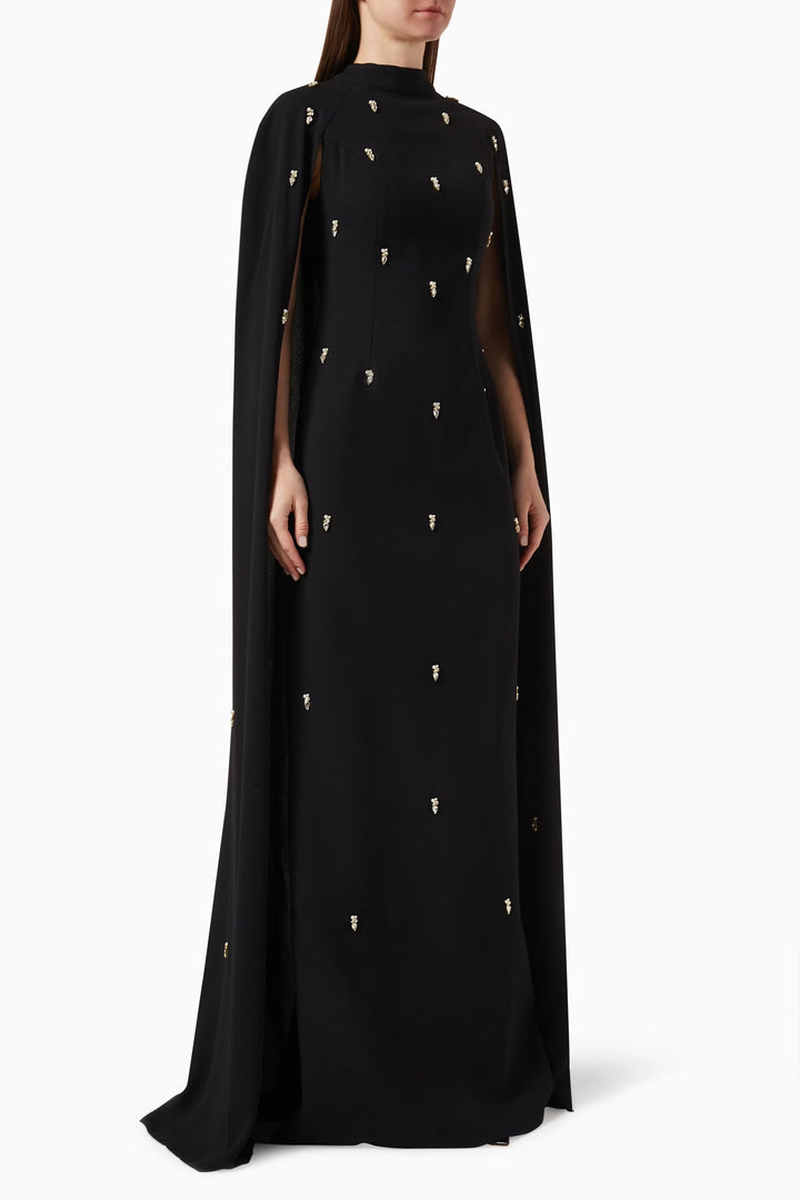 embellished cape gown with crystal accents – THRIIYE