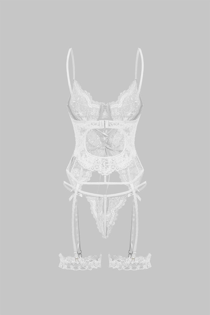 Cut Out Tie Front Backless Lingerie Garter Set