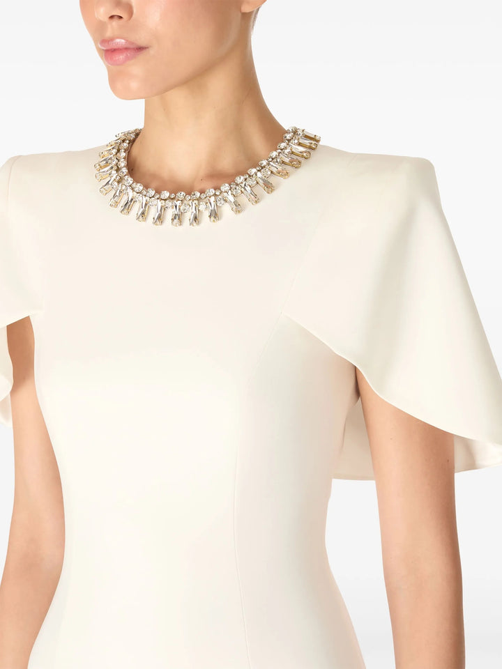 embellished neckline sheath dress with flutter sleeves – FEDAH
