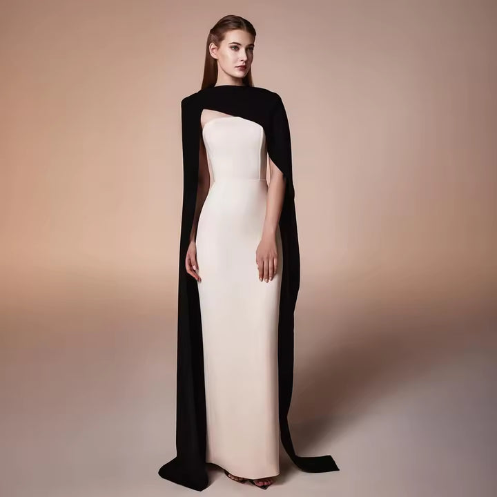 Strapless column gown with contrast cape – Ranen