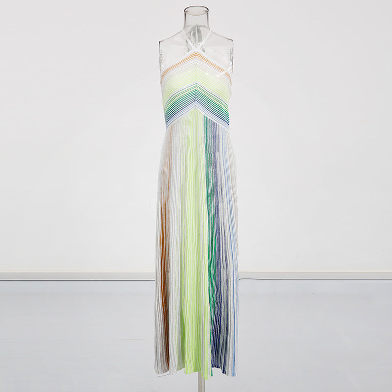 Rainbow Pleated Halter Maxi Dress – LUMINA