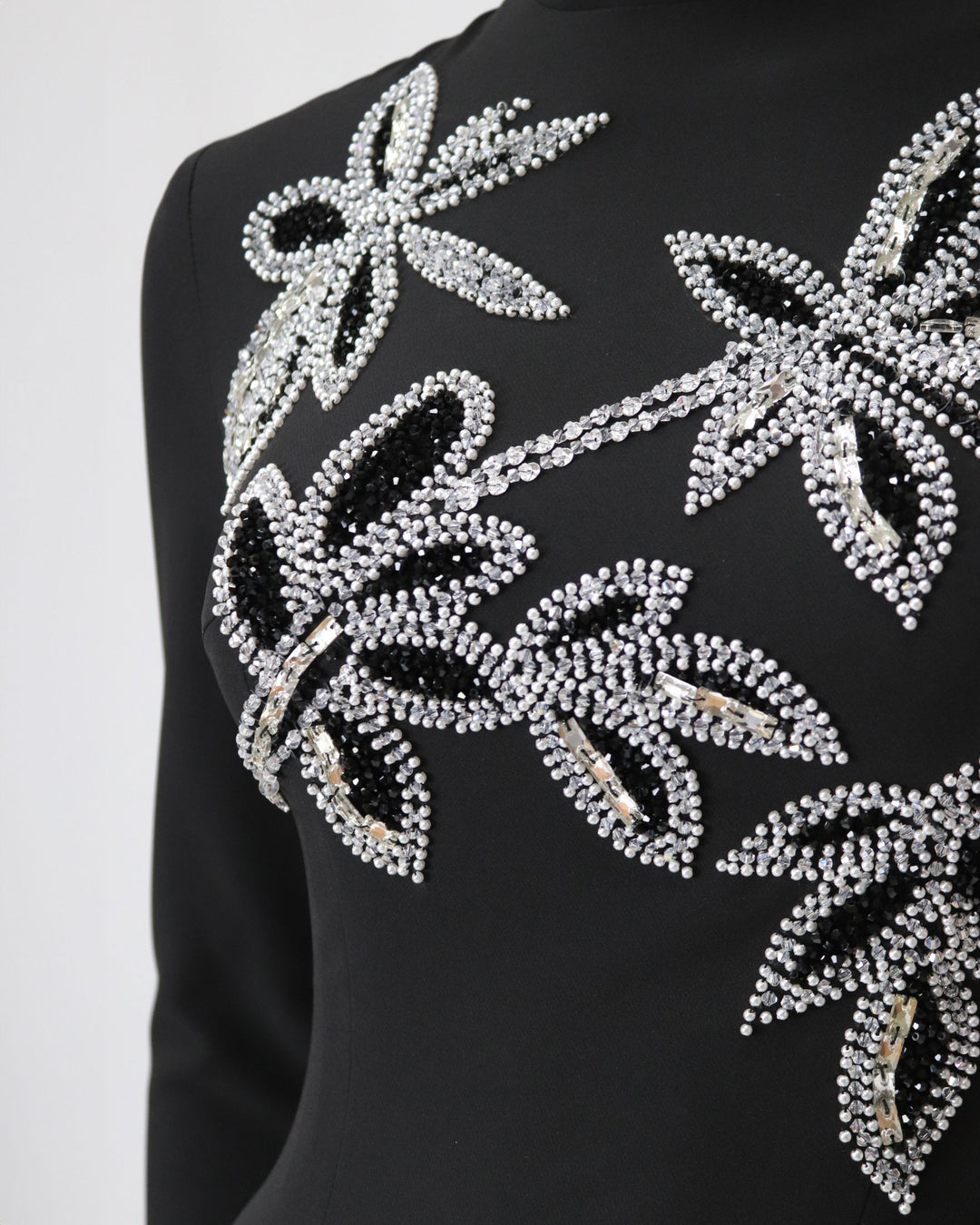 Long sleeve column dress with beaded flowers-Itab