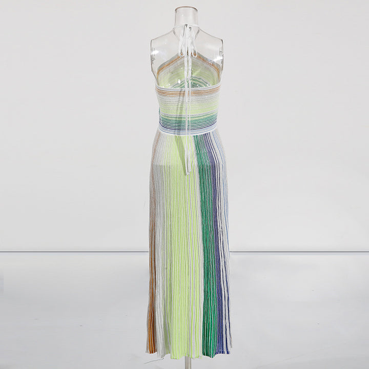 Rainbow Pleated Halter Maxi Dress – LUMINA