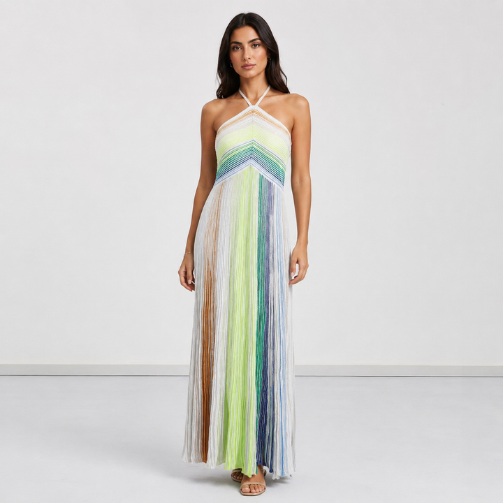 Rainbow Pleated Halter Maxi Dress – LUMINA