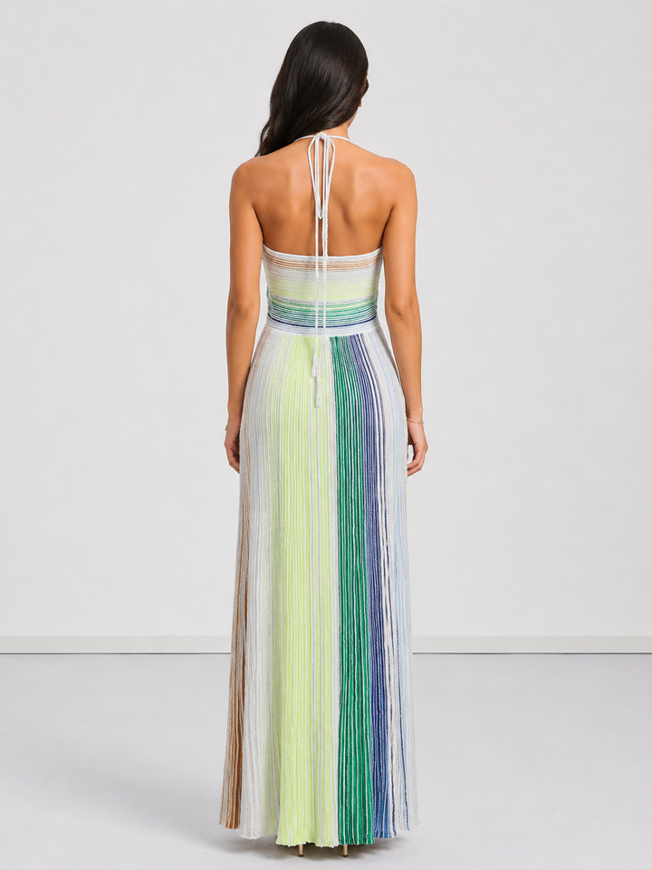 Rainbow Pleated Halter Maxi Dress – LUMINA