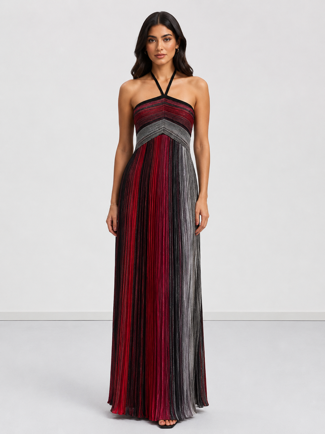 Rainbow Pleated Halter Maxi Dress – LUMINA
