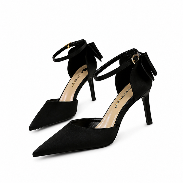 Fuchsia Satin Pointed-Toe Heels with Ankle Strap Bow – ROSÉVA