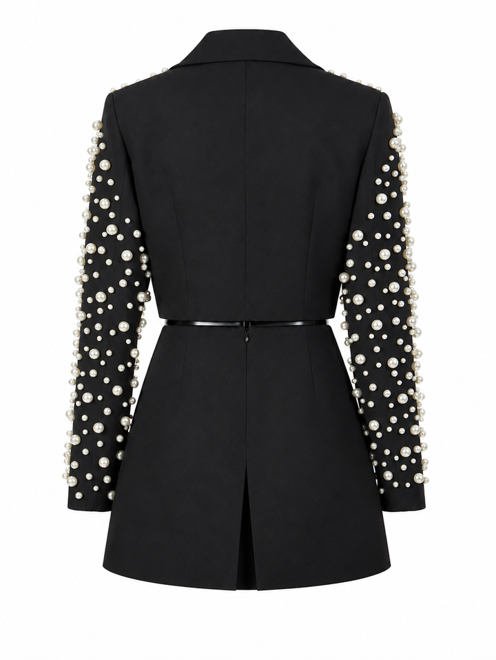 Black Pearl-Embellished Blazer Mini Dress – Prestige