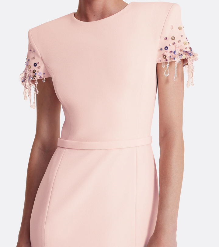 Blush Beaded Sleeve Mermaid Gown - Rosé