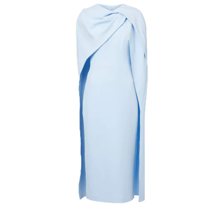 Draped Cape Midi Dress – Sky