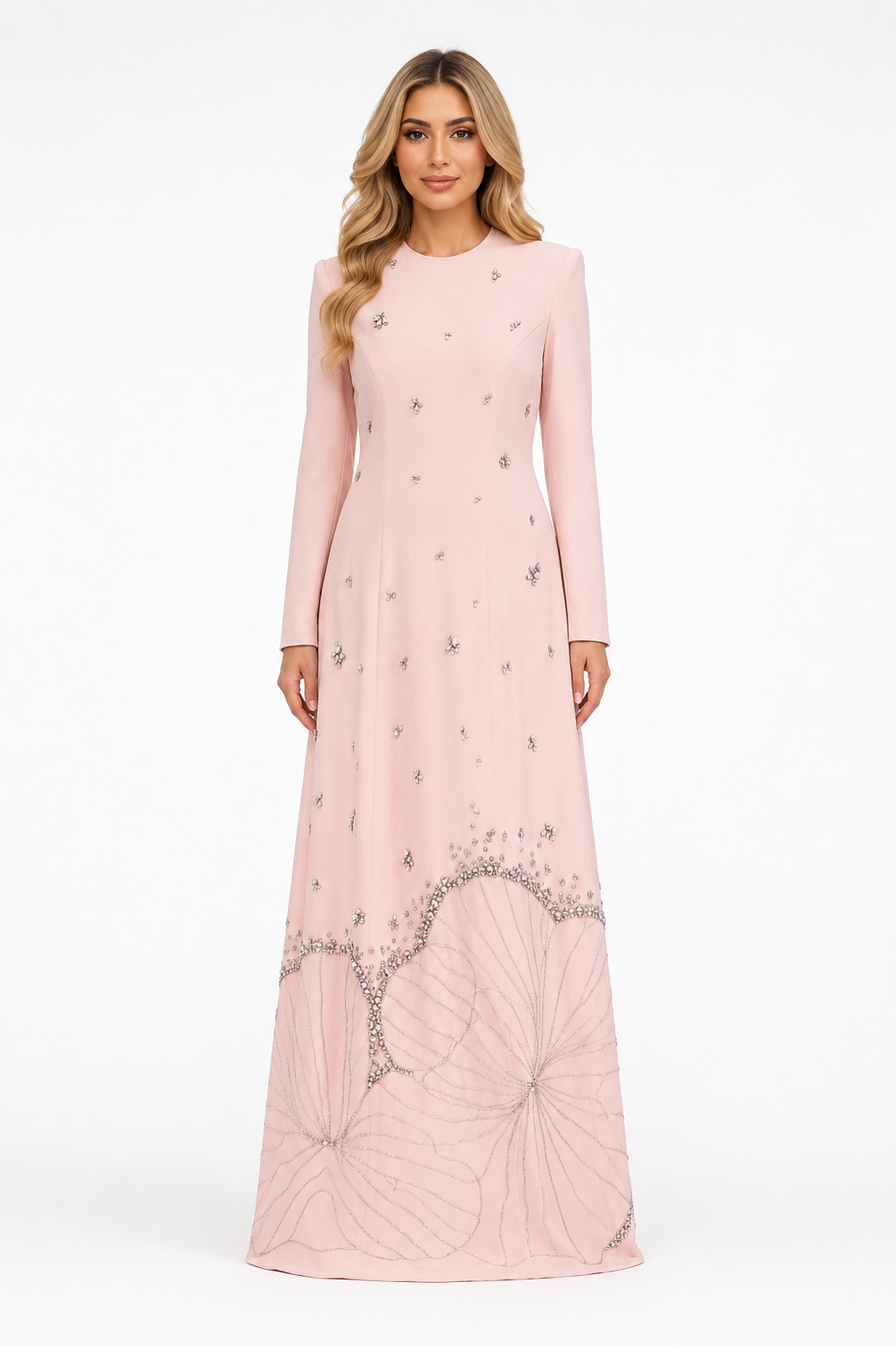 Crystal Embellished Maxi Dress - Blush