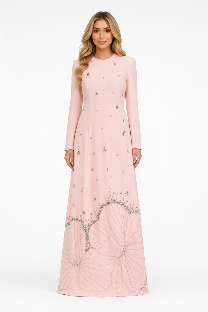 Crystal Embellished Maxi Dress - Blush