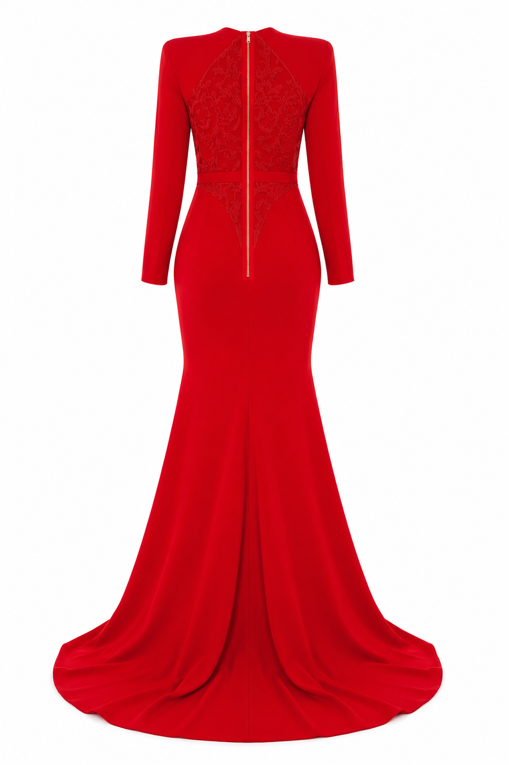 Sculpted Long-Sleeve Mermaid Gown - Scarlet