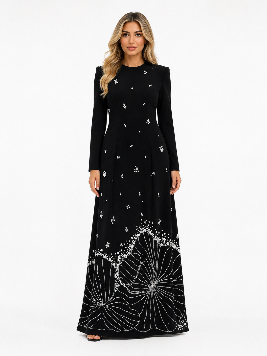 Crystal Embellished Maxi Dress - Blush