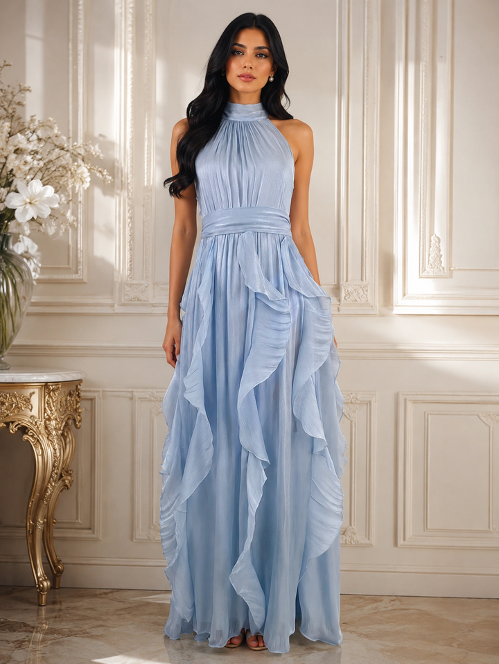 Ruffle Halter Maxi Dress - Skynr