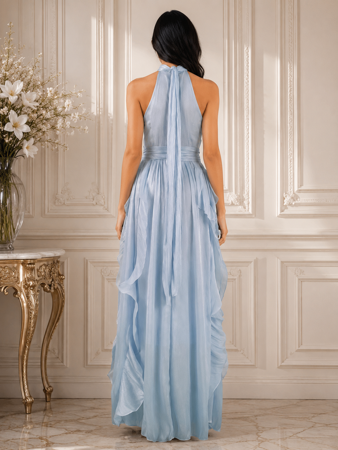 Ruffle Halter Maxi Dress - Skynr