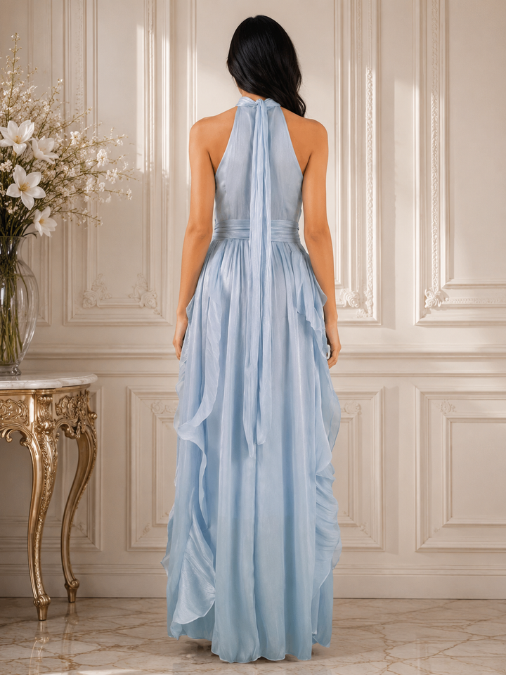 Ruffle Halter Maxi Dress - Skynr