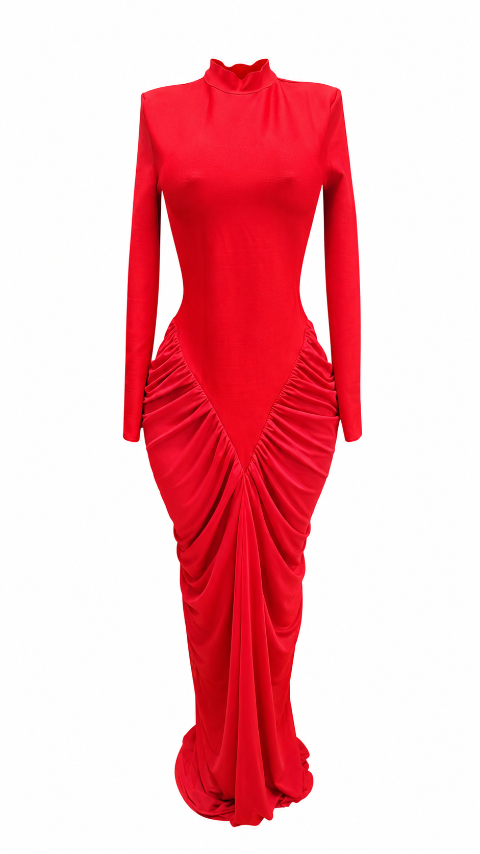 Ruched Mermaid Evening Gown - Scarlet